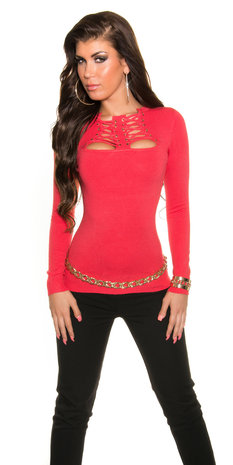 Trendy Koucla pullover met Veters in Coral