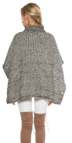 Trendy KouCla Chunky Knit Poncho met Turtlenek in Zwart