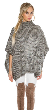 Trendy KouCla Chunky Knit Poncho met Turtlenek in Zwart