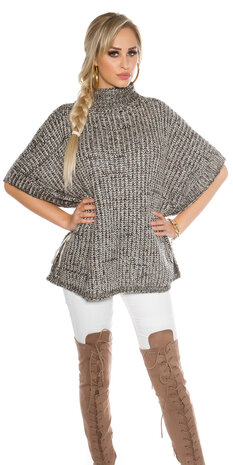 Trendy KouCla Chunky Knit Poncho met Turtlenek in Zwart