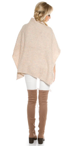 Trendy KouCla Chunky Knit Poncho met Turtlenek in Roze