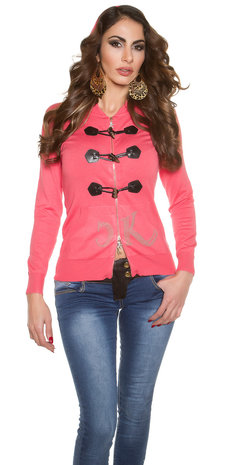 Trendy KouCla Hoody met Pockets en 2 way Zipp in Coral