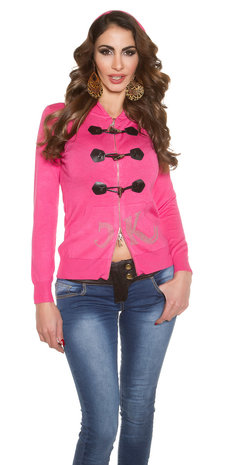 Trendy KouCla Hoody met Pockets en 2 way Zipp in Fuschia