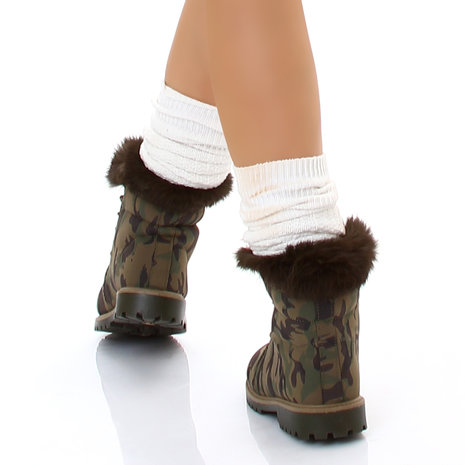 Sexy Furry Boots S172 in Camouflage