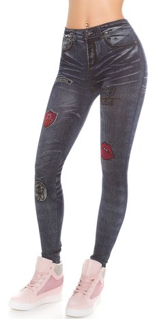 Trendy Jeanslook Leggins met Print in Licht Blauw