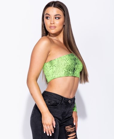 Snake Print One Shoulder Crop Top in Groen