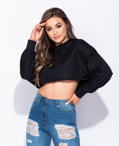 Batwing Sleeve Cropped Sweatshirt in Zwart