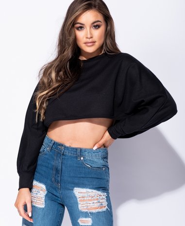 Batwing Sleeve Cropped Sweatshirt in Zwart