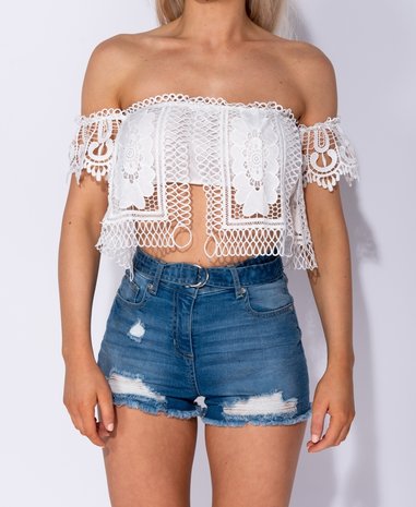 Lace Panel Bardot Crop Top