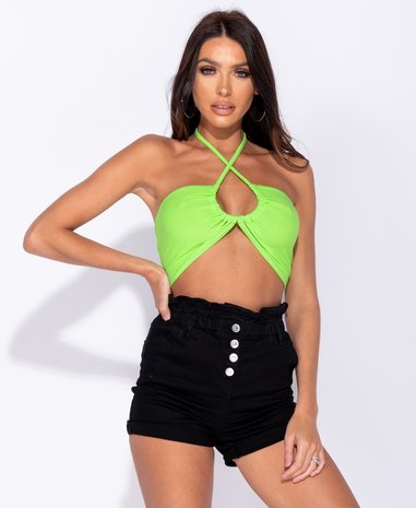 Ruching Tie Detail Bustier Bandeau Crop Top in Groen