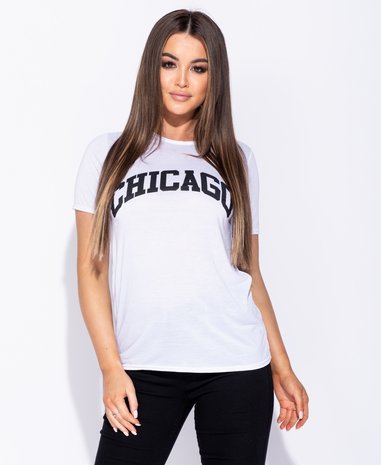 Chicago Print T Shirt in Wit