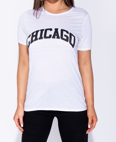 Chicago Print T Shirt in Wit