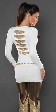 Sexy KouCla longsweater met pailletten op de rug in wit