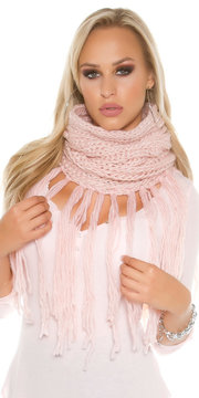 Trendy Loop Sjaal met fringes & Glitters in Zalm