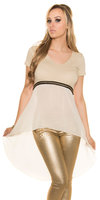 Sexy KouCla High Low Shirt met Ketting & Chiffon in Beige