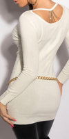 Sexy KouCla longsweater met kettingen op de rug in wit