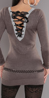 Sexy longsweater met veter detail op de rug in taupe