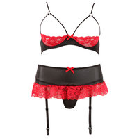 Open cup BH set - Zwart met rode details