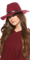 Trendy Fedora Felt Hoed met Leatherette Ribbon in Bordeaux