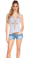 Sexy KouCla Tank Top met Cross Print in Grijs