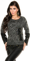 Sexy Knit Sweater met Leather Look Applications in Zwart